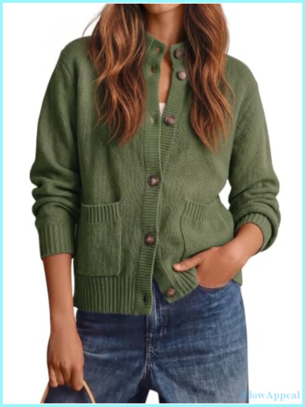 Chunky Knit Button Down Mock Neck Cardigan Sweater